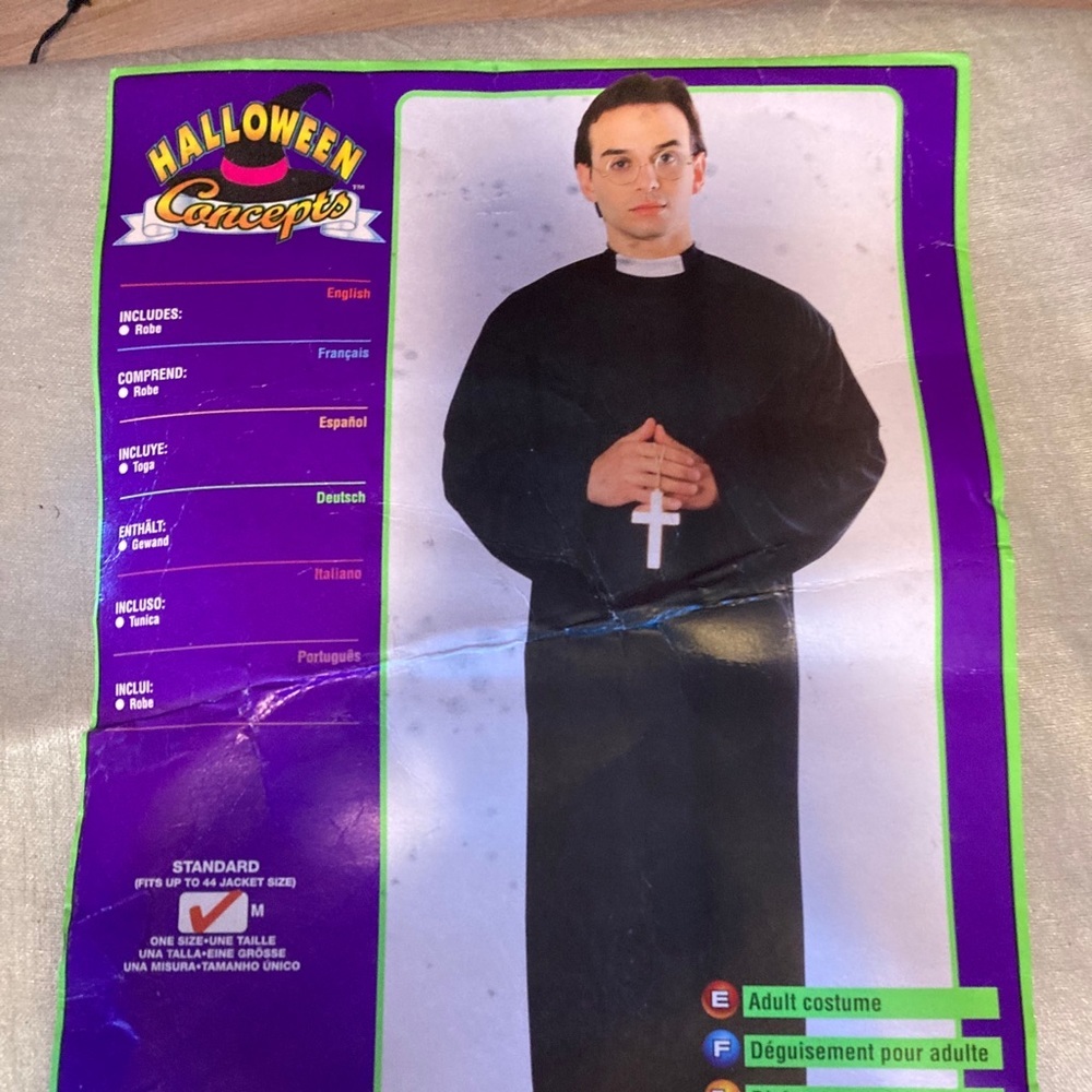 Halloween concepts priest costume. One size. New